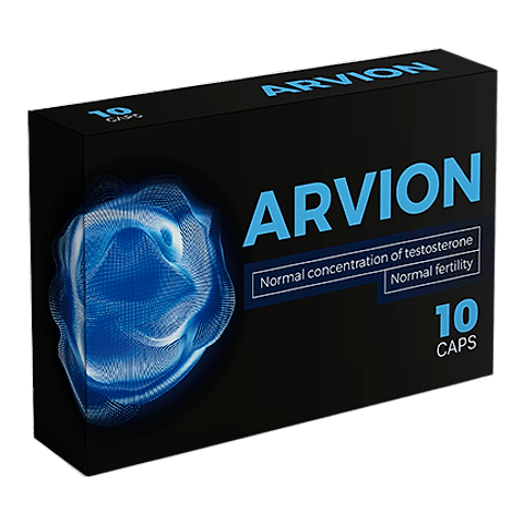Balení Arvion – černá krabička s modrým motivem, 10 kapslí