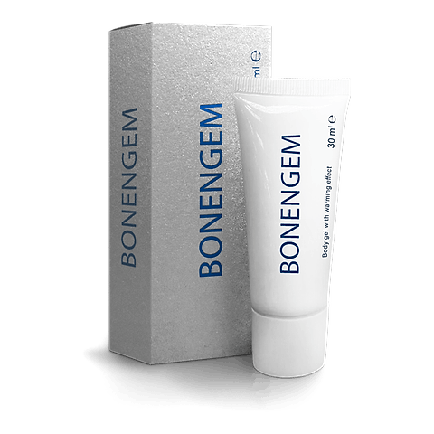 Balení Bonengem – bílá tuba 30 ml s modrým nápisem a stříbrná krabička, 30 ml