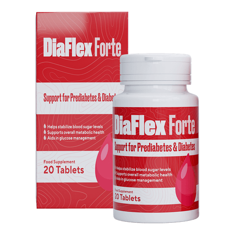 Balení DiaFlex Forte – červená krabička a bílá lahvička, 20 tablet