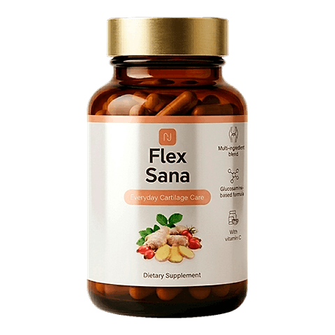 Balení Flex Sana – jantarová dóza se zlatým víčkem, kapsle