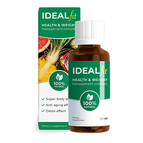 Balení IdealFit – tmavá lahvička s kapátkem a zelená krabička, 20 ml